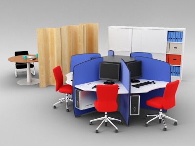 3d现代时尚办公桌椅组合模型