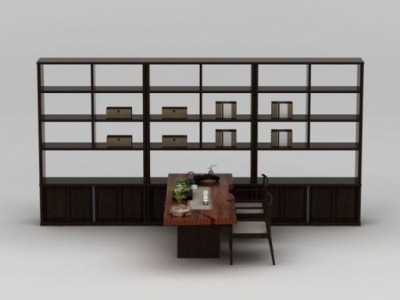 3d中式书桌椅陈设品组合模型