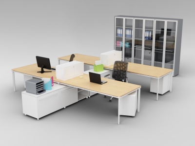 现代办公室桌椅储物柜组合模型3d模型