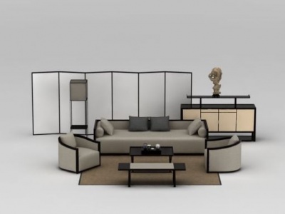3d现代时尚客厅沙发茶几组合模型