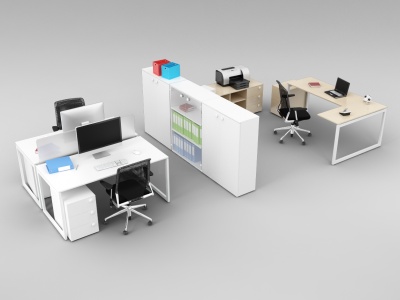 3d现代办公室经典桌椅家具组合模型