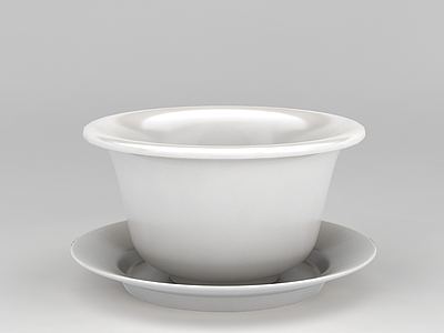 中式陶瓷茶杯模型