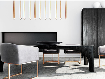 3d时尚简约实木桌椅家具组合模型