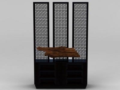 3d中式黑色实木边柜门厅柜模型