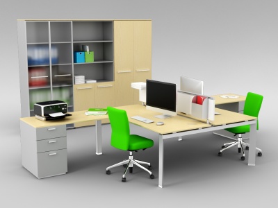 3d精品办公室办公桌椅家具组合模型