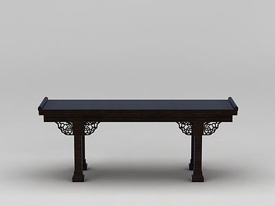 3d中式家具黑色实木雕花边桌模型
