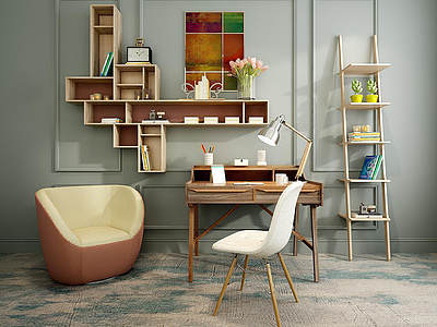 3d时尚沙发椅实木桌组合模型
