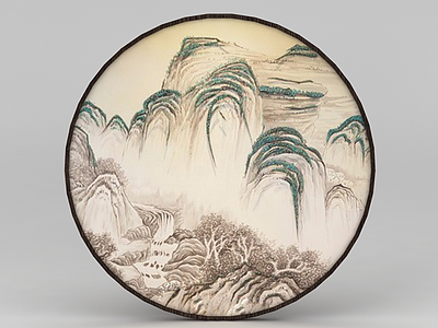 中式山川圆盘陶瓷摆件模型3d模型