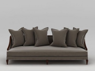 3d美式灰色绒布沙发模型
