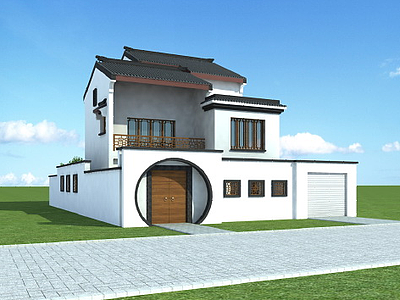 3d时尚白色二层小别墅模型