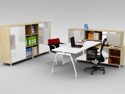 3d现代办公室桌椅家具组合模型