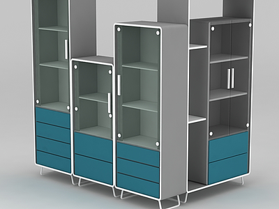 3d现代拼色书柜书架组合免费模型