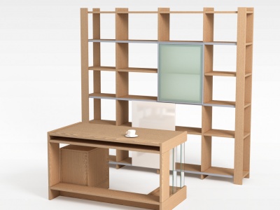 3d极简主义实木书柜书架模型