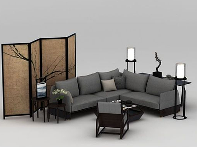 3d<font class='myIsRed'>现代</font>中式客厅沙发椅子组合模型