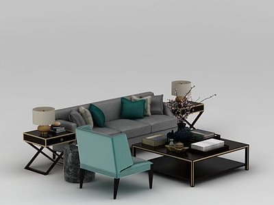 3d现代简约客厅沙发椅子组合模型