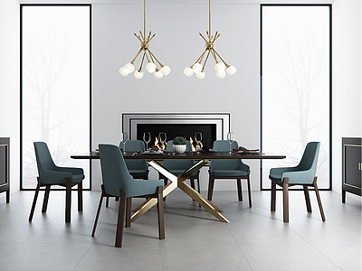3d精品高档餐桌椅家具组合模型