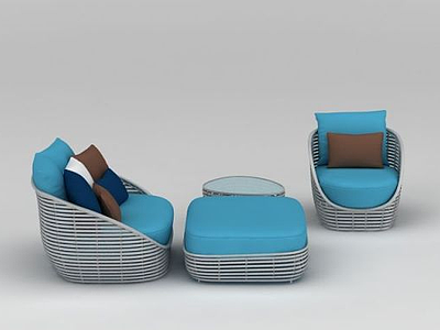 时尚藤编沙发茶几组合3d模型