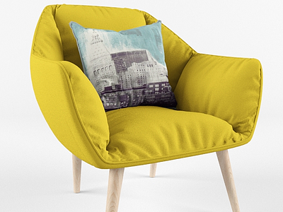 3d北欧黄色布艺沙发椅模型