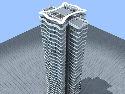 3d现代住宅大楼模型