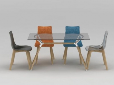 3d现代透明餐桌餐椅组合模型
