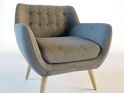 3d北欧软包布艺单人沙发模型