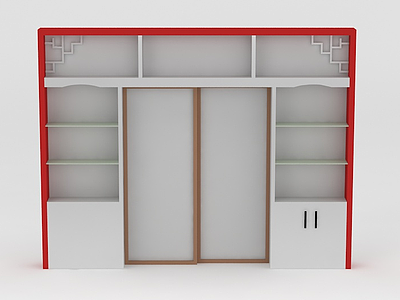 现代红白拼色储物柜模型3d模型
