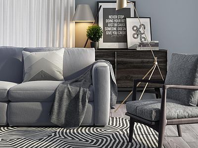 3d现代灰色布艺沙发模型