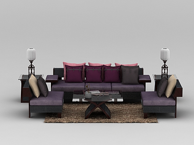 3d现代紫色沙发茶几组合免费模型