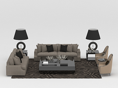 现代灰色布艺沙发茶几组合模型3d模型