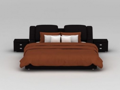 3d现代黑色布艺双人床模型