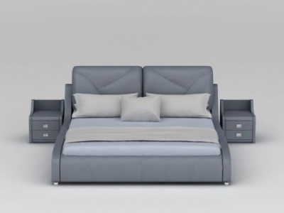 3d现代灰色软包双人床模型