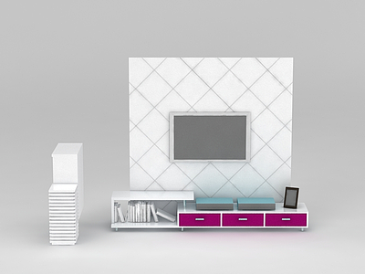 3d现代白色实木电视柜免费模型