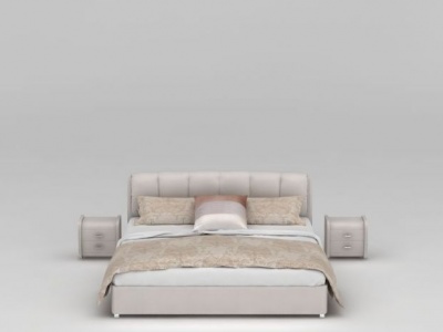 3d现代裸粉色软包双人床模型