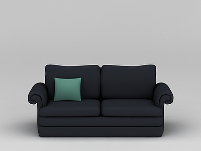 欧式黑色布艺双人沙发模型