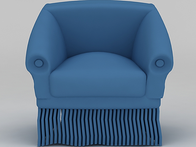 欧式蓝色布艺沙发椅模型