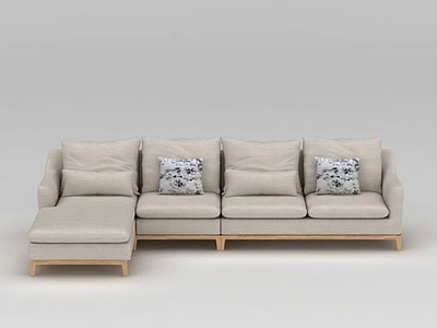 现代米色布艺沙发模型