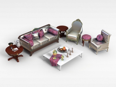 现代银色沙发茶几组合模型3d模型