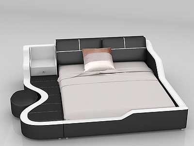 3d现代创意拼色双人床模型