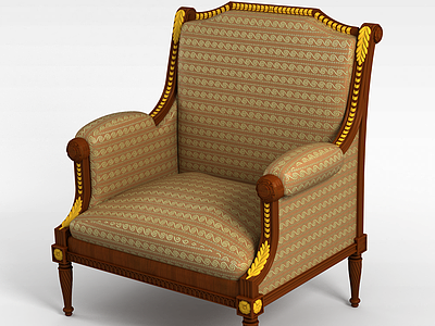 欧式实木雕花格子布艺沙发椅模型3d模型