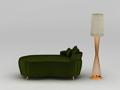 3d时尚<font class='myIsRed'>绿色沙发</font>床落地灯组合模型