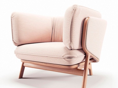3d精美粉色布艺单人沙发椅模型