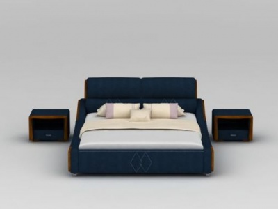 现代蓝色布艺软包双人床模型3d模型