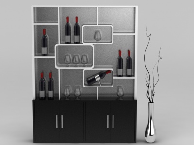 3d现代黑白拼色实木酒柜免费模型
