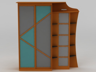 3d现代拼色实木衣柜衣橱模型