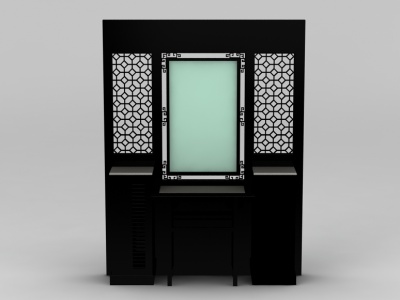 3d中式黑色实木玄关柜免费模型