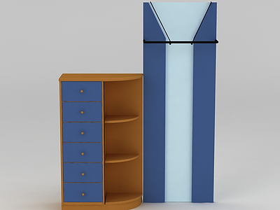 3d现代蓝色实木玄关鞋柜免费模型