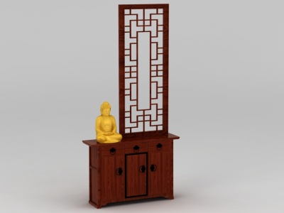 3d中式实木玄关柜门厅柜免费模型