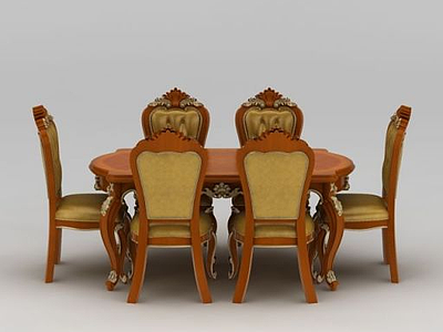 3d欧式雕花餐桌餐椅模型