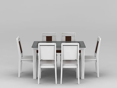 3d现代白色餐桌餐椅组合模型