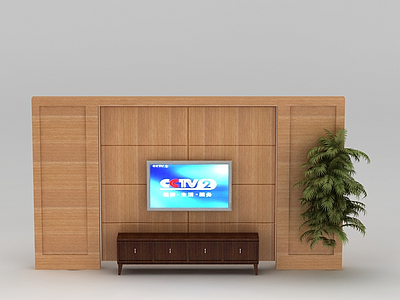 3d现代实木电视柜背景墙模型